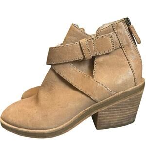 Eileen Fisher Derby Ankle Boots Tan Nubuck Leather Stacked Heel Preppy Career